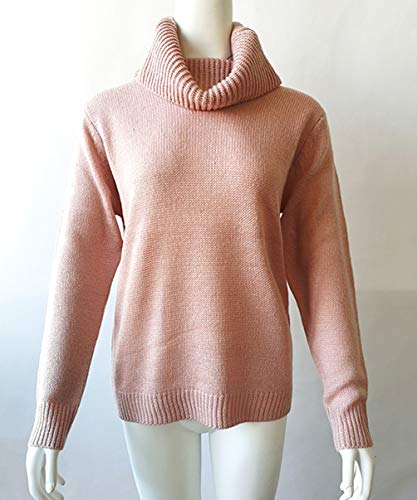 Jerseys de Punto Mujer Jersey Punto Cuello Vuelto Mujer Oversize Grueso Sueter Señora Gordos Ancho Sweaters Sweater Tejido Jerséis Suéter de Mujer Tejido Jerséy Pullover Sueteres Anchos Invierno Rosa