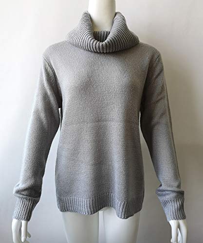 Jerseys de Punto Mujer Jersey Punto Cuello Vuelto Mujer Oversize Grueso Sueter Señora Gordos Ancho Sweaters Sweater Tejido Jerséis Suéter de Mujer Tejido Jerséy Pullover Sueteres Anchos Invierno Gris