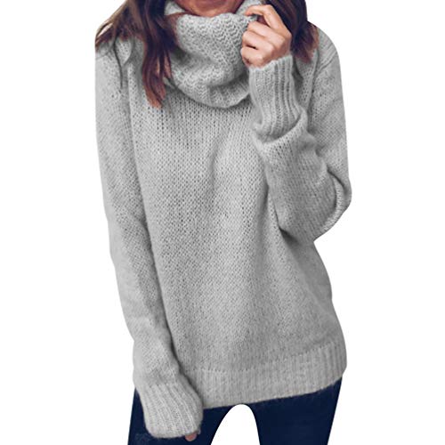 Jerseys de Punto Mujer Jersey Punto Cuello Vuelto Mujer Oversize Grueso Sueter Señora Gordos Ancho Sweaters Sweater Tejido Jerséis Suéter de Mujer Tejido Jerséy Pullover Sueteres Anchos Invierno Gris