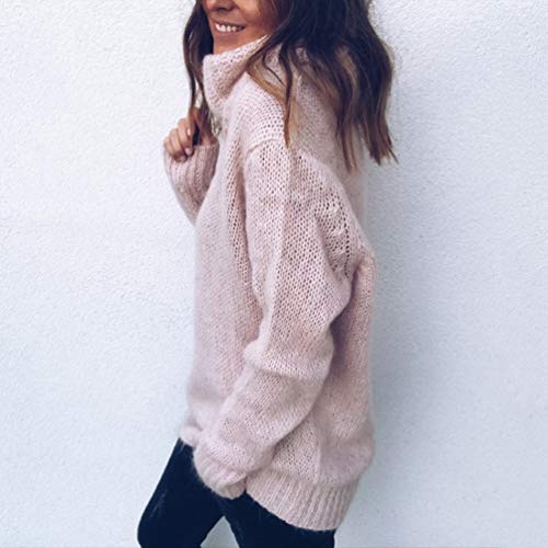 Jerseys de Punto Mujer Jersey Punto Cuello Vuelto Mujer Oversize Grueso Sueter Señora Gordos Ancho Sweaters Sweater Tejido Jerséis Suéter de Mujer Tejido Jerséy Pullover Sueteres Anchos Invierno Rosa