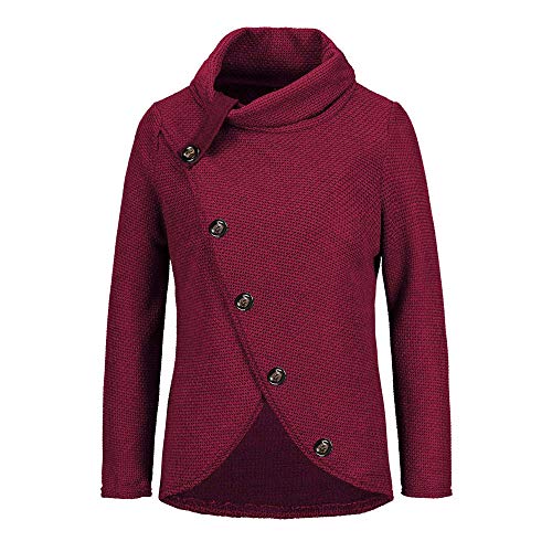 Jerseys De Punto para Mujer Cuello de Tortuga Manga Larga Suelto Prendas de Punto Suéter Irregular Jerséis Collar de la Pila Tops Cálido Otoño Invierno riou (z-Wine Red, L)