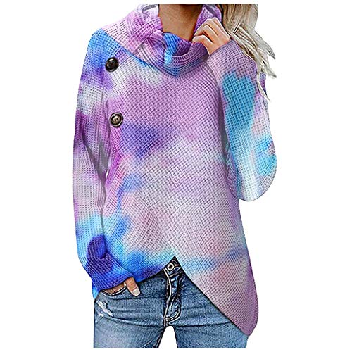 Jerseys De Punto para Mujer Cuello de Tortuga Manga Larga Suelto Prendas de Punto Suéter Irregular Jerséis Collar de la Pila Tops Cálido Otoño Invierno riou