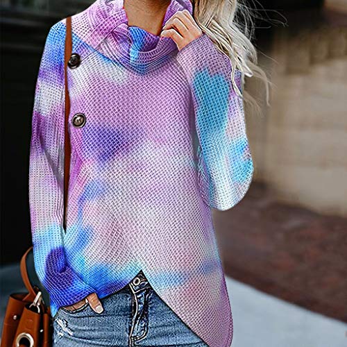 Jerseys De Punto para Mujer Cuello de Tortuga Manga Larga Suelto Prendas de Punto Suéter Irregular Jerséis Collar de la Pila Tops Cálido Otoño Invierno riou