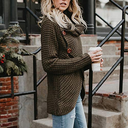 Jerseys De Punto para Mujer Cuello de Tortuga Manga Larga Suelto Prendas de Punto Suéter Irregular Jerséis Collar de la Pila Tops Cálido Otoño Invierno riou (Green, S)