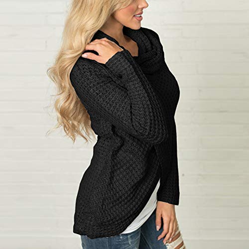 Jerseys De Punto para Mujer Cuello de Tortuga Manga Larga Suelto Prendas de Punto Suéter Irregular Jerséis Collar de la Pila Tops Cálido Otoño Invierno riou