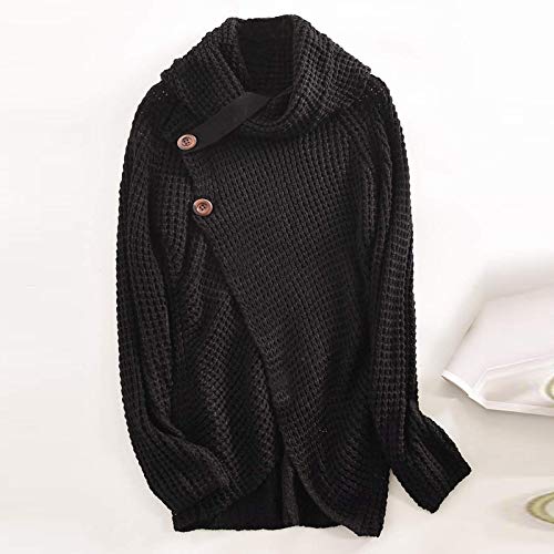 Jerseys De Punto para Mujer Cuello de Tortuga Manga Larga Suelto Prendas de Punto Suéter Irregular Jerséis Collar de la Pila Tops Cálido Otoño Invierno riou