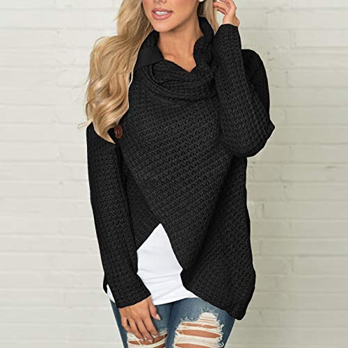Jerseys De Punto para Mujer Cuello de Tortuga Manga Larga Suelto Prendas de Punto Suéter Irregular Jerséis Collar de la Pila Tops Cálido Otoño Invierno riou