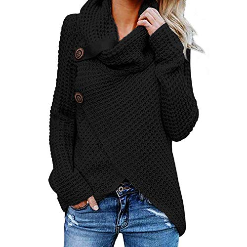 Jerseys De Punto para Mujer Cuello de Tortuga Manga Larga Suelto Prendas de Punto Suéter Irregular Jerséis Collar de la Pila Tops Cálido Otoño Invierno riou
