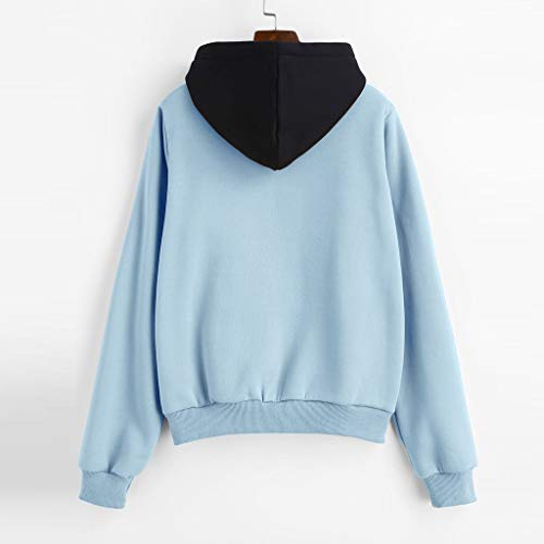 Jerseys Mujer Manga Larga Bolsillo Patchwork Sudadera con Capucha Camisa de Entrenamiento Blusa