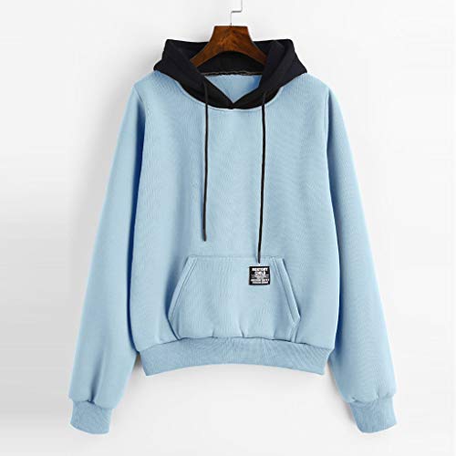 Jerseys Mujer Manga Larga Bolsillo Patchwork Sudadera con Capucha Camisa de Entrenamiento Blusa