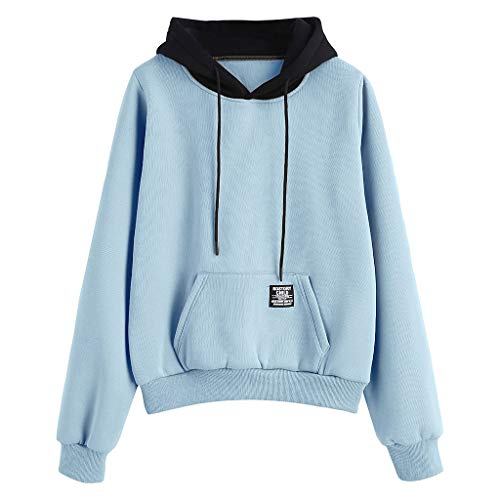 Jerseys Mujer Manga Larga Bolsillo Patchwork Sudadera con Capucha Camisa de Entrenamiento Blusa
