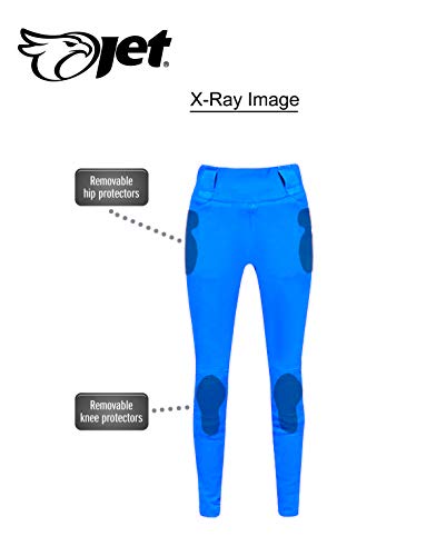 JET Pantalones Moto Motocicleta Mujer Legging Refuerzo de Aramida Kevlar Corte Delgado Ultra Estiramiento Protectores de cadera y rodilla LUNA (EU 44 - Largo, Negro)