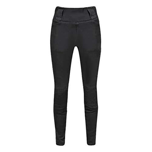JET Pantalones Moto Motocicleta Mujer Legging Refuerzo de Aramida Kevlar Corte Delgado Ultra Estiramiento Protectores de cadera y rodilla LUNA (EU 44 - Largo, Negro)