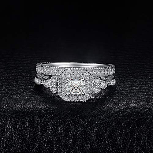 JewelryPalace Anillo Compromiso Corte princesa Zirconia cúbica Para mujeres Boda Promesa Aniversario Conjuntos nupciales de canal Plata de ley 925