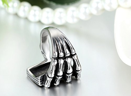 JewelryWe - Anillo de Acero Inoxidable para Hombre, naipe gótico con Forma de Calavera, naipe de póker, Plata Negra (con Bolsa de Regalo)