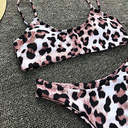 JewelryWe - Conjunto de bikini para mujer con estampado de leopardo, parte de arriba acolchada y con efecto push-up, parte de abajo de cintura alta, tallas S/M/L marrón S (eu36)