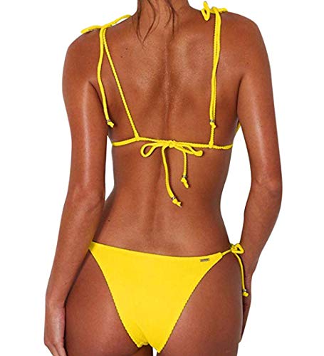 JFAN Bikini de Lazo Acanalado para Mujer Traje de Baño Brasileño con Parte Inferior Descarada