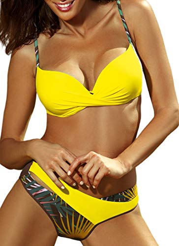JFAN Conjuntos De Bikini Sexy Mujer Trajes De Baño Bañador Traje de Baño Acolchado con Aros Traje de Baño Floral de Colores Dulces