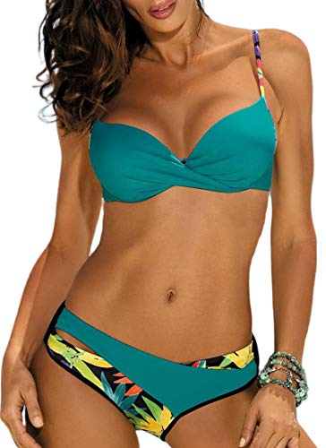 JFAN Conjuntos De Bikini Sexy Mujer Trajes De Baño Bañador Traje de Baño Acolchado con Aros Traje de Baño Floral de Colores Dulces