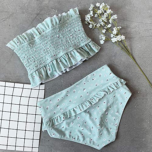 JFAN Floral Tubo Plisado Superior para Mujer Traje de Baño Dividido Floral con Volantes de Las Cintura Alta de Dos Piezas Bikini Tubo Brasileños Bañador Ropa de Bano