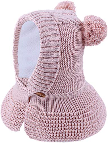 JFAN Gorro de Bebé Niña Invierno Sombrero con Double Cable pompón Bufanda con botón Caliente de Bebé Oso Lindo Niño Orejera Beanie Tejido Gorro de Punto Caliente Capucha Bufanda Caps Sombrero