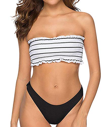 JFAN Mujer Bikini Bandeau de Rayas Bralette Traje de Baño de Tubo Brasileños Bañador Ropa de Bano