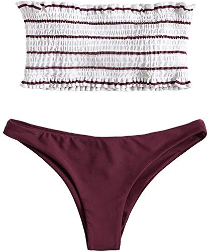 JFAN Mujer Bikini Bandeau de Rayas Bralette Traje de Baño de Tubo Brasileños Bañador Ropa de Bano