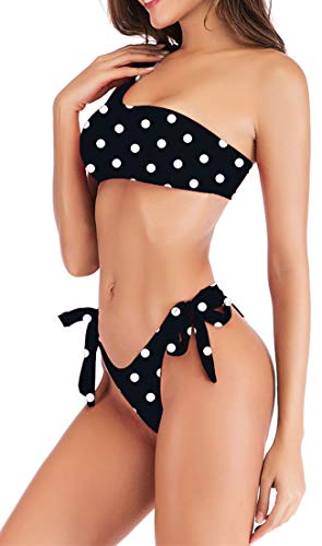 JFAN Mujer Conjuntos de Bikini Rayas con Un Hombro Traje de Baño Estampado Anudado Tiras Tanga Braga Bikini Lado Anudado Bañador Atractivo de Dos Piezas