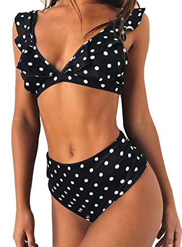 JFAN Mujer Traje de Baño Bikini Punto de Onda Ruffle Conjunto de Bikini de Playa Acolchado Bañador