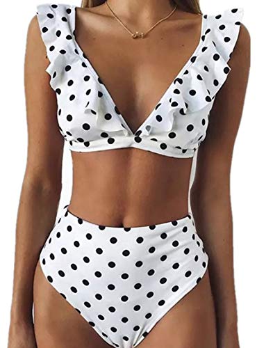 JFAN Mujer Traje de Baño Bikini Punto de Onda Ruffle Conjunto de Bikini de Playa Acolchado Bañador