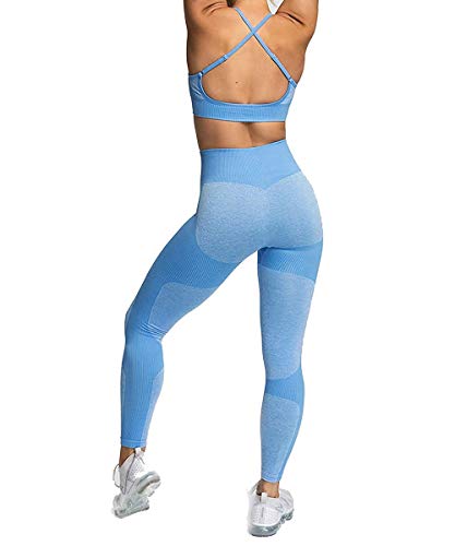 JFAN Pantalones de Yoga Súper Elásticos Sin Costuras para Mujer y Sujetadores Deportivos Conjunto de Polainas de Yoga para Correr en el Gimnasio