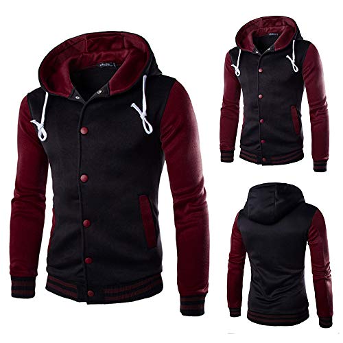 JiaMeng Hombres Chaqueta Primavera otoño e Invierno Algodón Abrigo Chaqueta Outwear Sweater Sudadera de Invierno Slim Warm(Vino Rojo,XL)