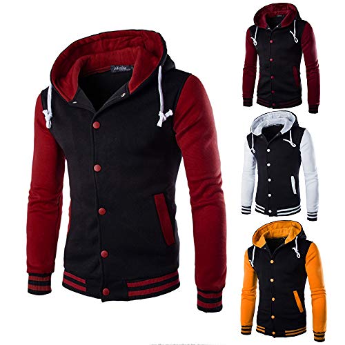 JiaMeng Hombres Chaqueta Primavera otoño e Invierno Algodón Abrigo Chaqueta Outwear Sweater Sudadera de Invierno Slim Warm(Vino Rojo,XL)