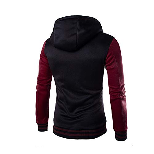 JiaMeng Hombres Chaqueta Primavera otoño e Invierno Algodón Abrigo Chaqueta Outwear Sweater Sudadera de Invierno Slim Warm(Vino Rojo,XL)