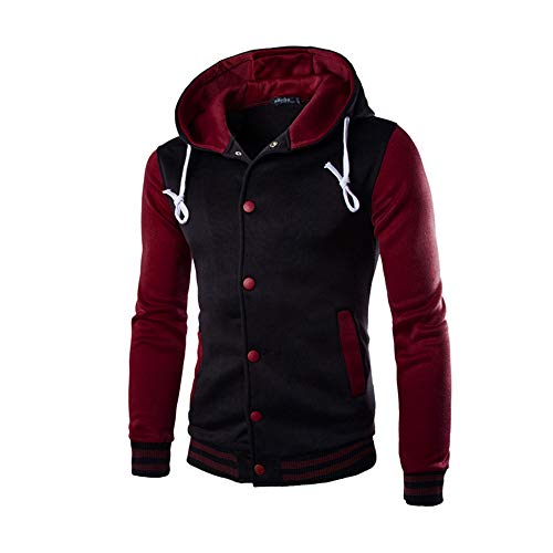 JiaMeng Hombres Chaqueta Primavera otoño e Invierno Algodón Abrigo Chaqueta Outwear Sweater Sudadera de Invierno Slim Warm(Vino Rojo,XL)