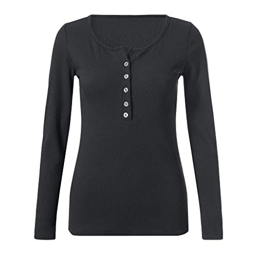 JiaMeng Moda Casual para Mujer Sexy con Cuello Camisas Henley con Cuello en V Manga Larga Botones sólidos Tops básicos Camisetas Camisa Jersey Blusa Tops