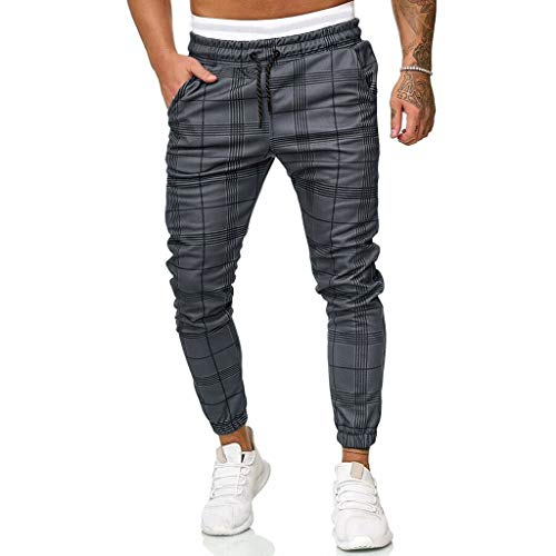 JiaMeng Pantalones Chino Slim Fit Casual para Hombre Pantalones Deportivos Largos e Informales Pantalones a Cuadros de Corte Ajustado Pantalones de chándal para Correr