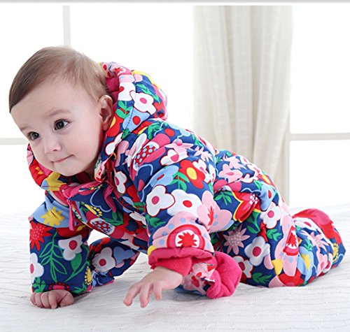 JiAmy Bebé Niñas Mameluco con Capucha Invierno Conjunto de Ropa Traje de Nieve con Guantes y Botines Trajes de Algodón 9-12 Meses
