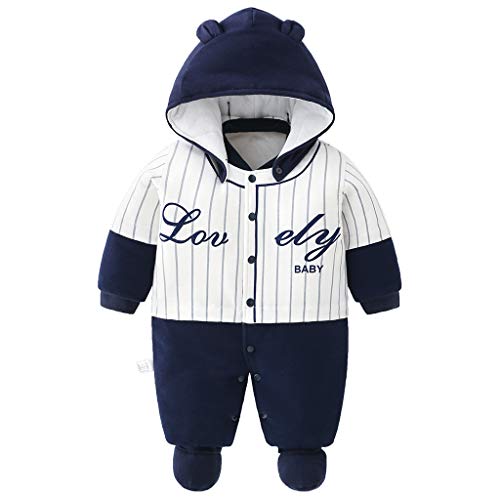 JiAmy Bebé Niños Mameluco con Botines Ropa de Invierno Fleece Traje de Nieve con Capucha Trajes Raya 6-9 Meses