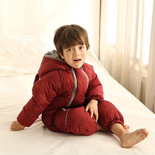 JiAmy Bebé Traje de Nieve Mameluco Invierno Capucha Mono Niños Niñas Infantil Esquí Pelele Grueso Trajes Borgoña 12-18 Meses