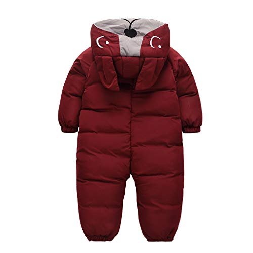 JiAmy Bebé Traje de Nieve Mameluco Invierno Capucha Mono Niños Niñas Infantil Esquí Pelele Grueso Trajes Borgoña 12-18 Meses