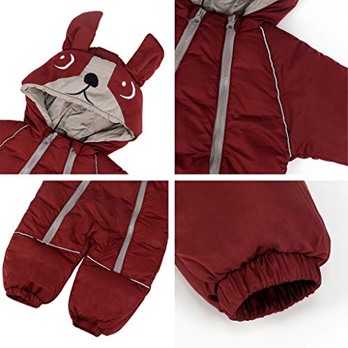 JiAmy Bebé Traje de Nieve Mameluco Invierno Capucha Mono Niños Niñas Infantil Esquí Pelele Grueso Trajes Borgoña 12-18 Meses