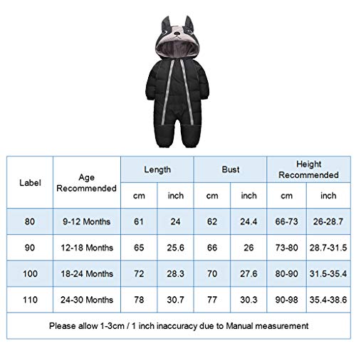 JiAmy Bebé Traje de Nieve Mameluco Invierno Capucha Mono Niños Niñas Infantil Esquí Pelele Grueso Trajes Negro 24-30 Meses