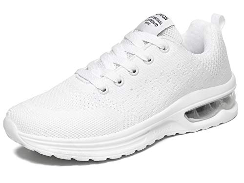 JIANKE Zapatillas Deportivas Mujer Zapatos de Ligero Cojín de Aire Transpirables Moda Running Fitness Caminar Blanco 37.5 EU