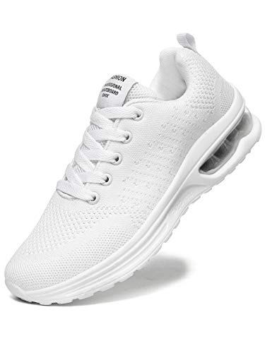 JIANKE Zapatillas Deportivas Mujer Zapatos de Ligero Cojín de Aire Transpirables Moda Running Fitness Caminar Blanco 37.5 EU