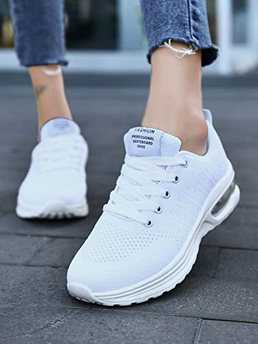 JIANKE Zapatillas Deportivas Mujer Zapatos de Ligero Cojín de Aire Transpirables Moda Running Fitness Caminar Blanco 37.5 EU