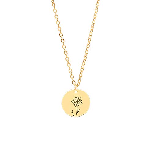 jieGorge Collares y Colgantes, Collar de Flores de Nacimiento Delicado Regalo del Mes de cumpleaños Collar de Placa en Relieve a Mano, joyería para Regalos de Mujer (L)