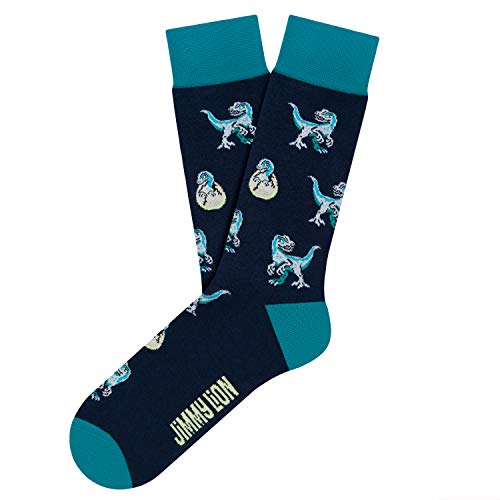 Jimmy Lion Calcetines para Hombre y Mujer Azul Jurassic Baby Dino Talla 41-46. Media Caña en algodón peinado.