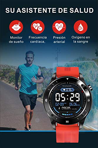 JINPX Smartwatch,Reloj Inteligente IP67 con 1.3" Pantalla Táctil Completa,Presión Arterial,Podómetro,Monitor de Sueño,8 Modos de Deportes GPS Pulsera Actividad Inteligente para Hombre Mujer (Naranja)