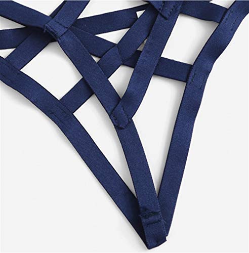 Jinqiuyuan Las Mujeres Azul Arnés Apliques Aros Sexy Íntimos Negro Correas V-Secuencia de la Ropa Interior Femenina Transparente Bra Set (Color : Blue, Cup Size : S)